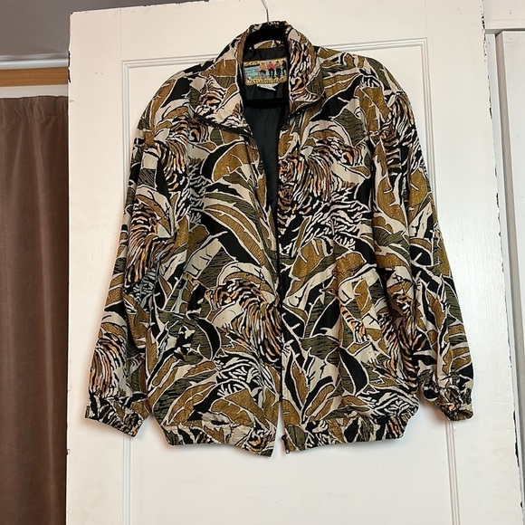 Vintage Atlantic Beach 100% silk tropical and tiger print bomber jacket set - Picture 6 of 14